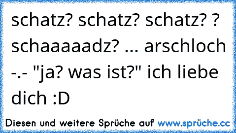 schatz? schatz? schatz? ? schaaaaadz? ... arschloch -.- "ja? was ist?" ich liebe dich :D