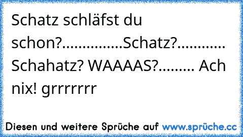 Schatz schläfst du schon?...............Schatz?............ Schahatz? WAAAAS?......... Ach nix! grrrrrrr