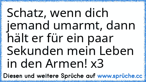 Schatz, wenn dich jemand umarmt, dann hält er für ein paar Sekunden mein Leben in den Armen! x3