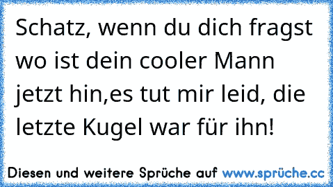 Schatz, wenn du dich fragst wo ist dein cooler Mann jetzt hin,
es tut mir leid, die letzte Kugel war für ihn!