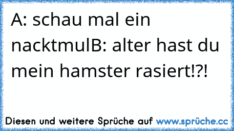 A: schau mal ein nacktmul
B: alter hast du mein hamster rasiert!?!