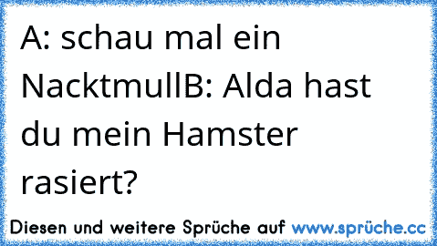 A: schau mal ein Nacktmull
B: Alda hast du mein Hamster rasiert?