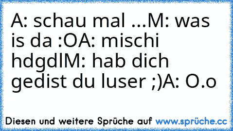 A: schau mal ...
M: was is da :O
A: mischi hdgdl
M: hab dich gedist du luser ;)
A: O.o