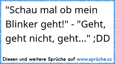 "Schau mal ob mein Blinker geht!" - "Geht, geht nicht, geht..." ;DD