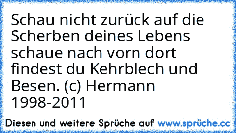 Schau nicht zurück auf die Scherben deines Lebens schaue nach vorn dort findest du Kehrblech und Besen. (c) Hermann 1998-2011