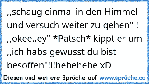 ,,schaug einmal in den Himmel und versuch weiter zu gehen" ! ,,okee..ey" *Patsch* kippt er um ,,ich habs gewusst du bist besoffen"!!!hehehehe xD