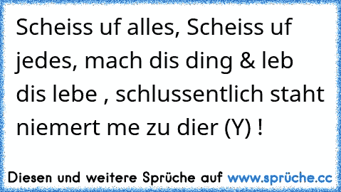 Scheiss uf alles, Scheiss uf jedes, mach dis ding & leb dis lebe , schlussentlich staht niemert me zu dier (Y) !