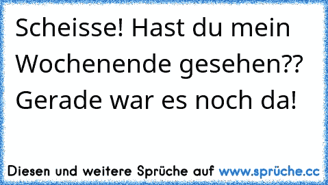 Scheisse! Hast du mein Wochenende gesehen?? Gerade war es noch da!