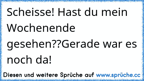 Scheisse! Hast du mein Wochenende gesehen??
Gerade war es noch da!