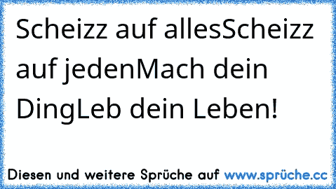 Scheizz auf alles
Scheizz auf jeden
Mach dein Ding
Leb dein Leben!