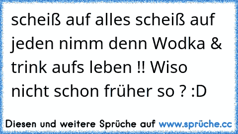 scheiß auf alles scheiß auf jeden nimm denn Wodka & trink aufs leben !! 
Wiso nicht schon früher so ? :D