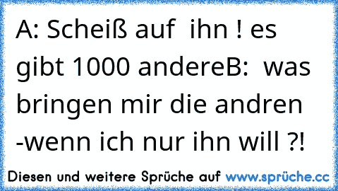 A: Scheiß auf  ihn ! es gibt 1000 andere
B:  was bringen mir die andren -
wenn ich nur ihn will ?! ♥