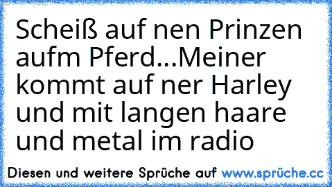 Scheiß auf nen Prinzen aufm Pferd...
Meiner kommt auf ner Harley und mit langen haare und metal im radio