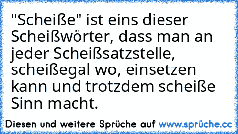 "Scheiße" ist eins dieser Scheißwörter, dass man an jeder Scheißsatzstelle, scheißegal wo, einsetzen kann und trotzdem scheiße Sinn macht.