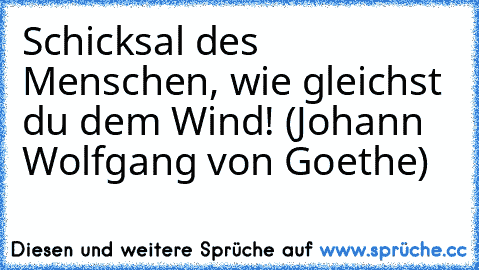 Schicksal des Menschen, wie gleichst du dem Wind! (Johann Wolfgang von Goethe)