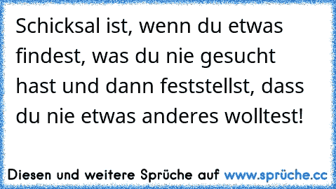 Schicksal ist, wenn du etwas findest, was du nie gesucht hast und dann feststellst, dass du nie etwas anderes wolltest! ♥