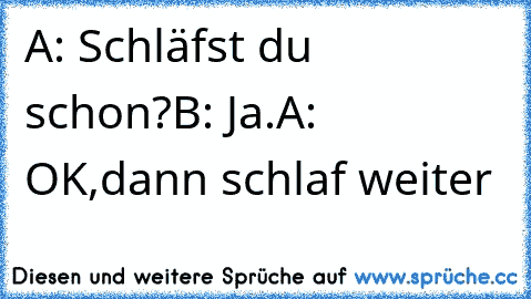 A: Schläfst du schon?
B: Ja.
A: OK,dann schlaf weiter