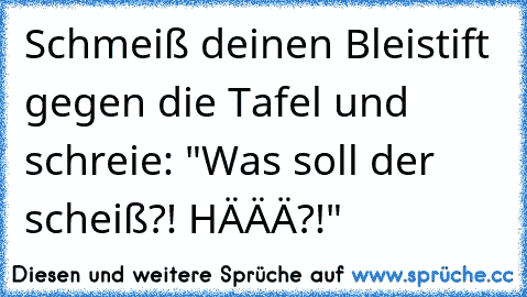 Schmeiß deinen Bleistift gegen die Tafel und schreie: "Was soll der scheiß?! HÄÄÄ?!"