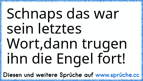 Schnaps das war sein letztes Wort,dann trugen ihn die Engel fort!