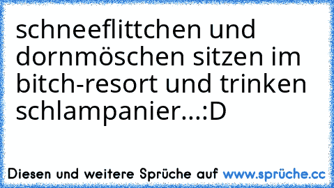 schneeflittchen und dornmöschen sitzen im bitch-resort und trinken schlampanier...:D