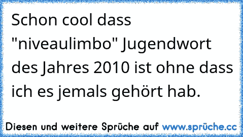 Schon cool dass "niveaulimbo" Jugendwort des Jahres 2010 ist ohne dass ich es jemals gehört hab.