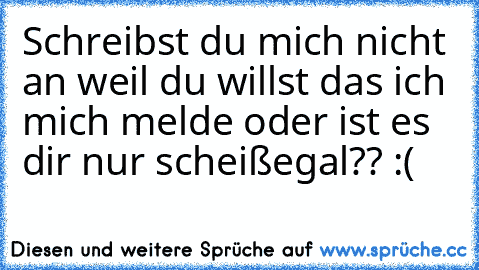 Schreibst du mich nicht an weil du willst das ich mich melde oder ist es dir nur scheißegal?? :(