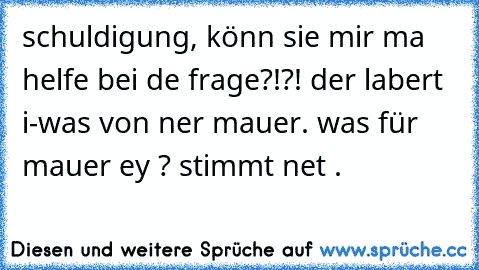 schuldigung, könn sie mir ma helfe bei de frage?!?! der labert i-was von ner mauer. was für mauer ey ? 
stimmt net .