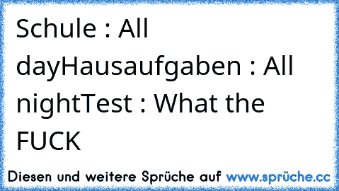 Schule : All day
Hausaufgaben : All night
Test : What the FUCK