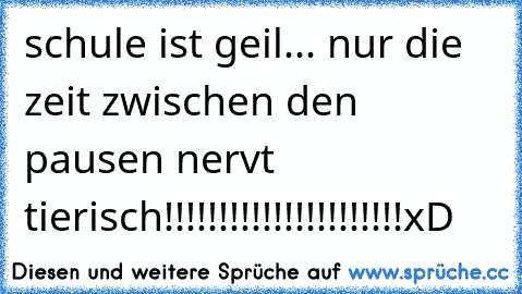 schule ist geil... nur die zeit zwischen den pausen nervt tierisch!!!!!!!!!!!!!!!!!!!!!!
xD