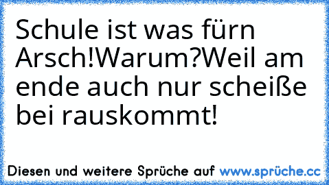 Schule ist was fürn Arsch!
Warum?
Weil am ende auch nur scheiße bei rauskommt!