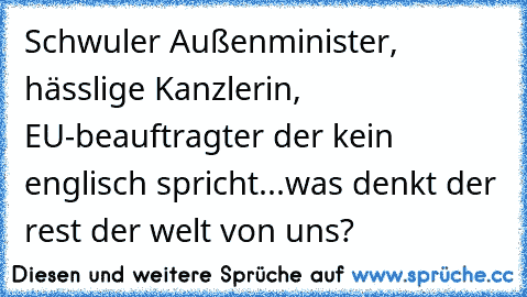 Schwuler Außenminister, hässlige Kanzlerin, EU-beauftragter der kein englisch spricht...was denkt der rest der welt von uns?