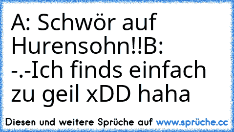 A: Schwör auf Hurensohn!!
B: -.-
Ich finds einfach zu geil xDD haha