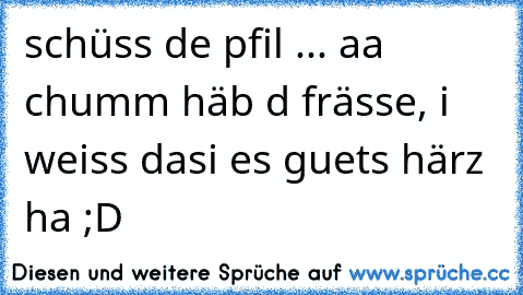 schüss de pfil ... aa chumm häb d frässe, i weiss dasi es guets härz ha ;D