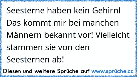 Seesterne haben kein Gehirn! Das kommt mir bei manchen Männern bekannt vor! Vielleicht stammen sie von den Seesternen ab!