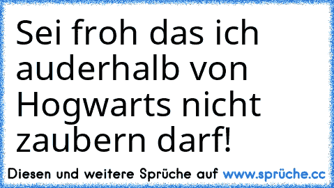 Sei froh das ich auderhalb von Hogwarts nicht zaubern darf!