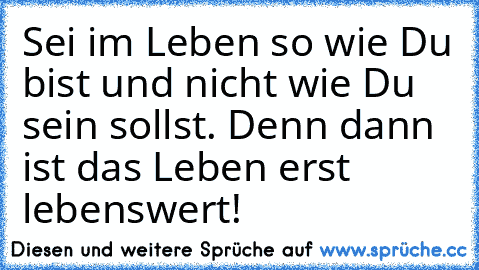 Sei im Leben so wie Du bist und nicht wie Du sein sollst. Denn dann ist das Leben erst lebenswert!