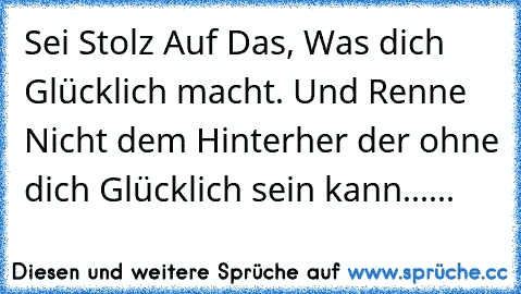 Sei Stolz Auf Das, Was dich Glücklich macht. Und Renne Nicht dem Hinterher der ohne dich Glücklich sein kann......