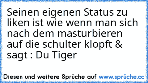 Seinen eigenen Status zu liken ist wie wenn man sich nach dem masturbieren auf die schulter klopft & sagt : Du Tiger