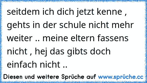 seitdem ich dich jetzt kenne , gehts in der schule nicht mehr weiter .. meine eltern fassens nicht , hej das gibts doch einfach nicht ..