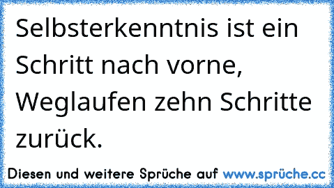 Selbsterkenntnis ist ein Schritt nach vorne, Weglaufen zehn Schritte zurück.