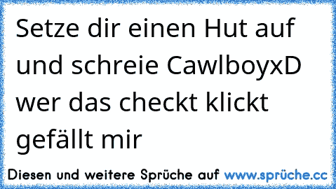 Setze dir einen Hut auf und schreie Cawlboy
xD wer das checkt klickt gefällt mir