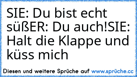 SIE: Du bist echt süß♥
ER: Du auch!
SIE: Halt die Klappe und küss mich♥♥♥