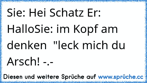 Sie: Hei Schatz ♥
Er: Hallo
Sie: im Kopf am denken  "leck mich du Arsch! -.-