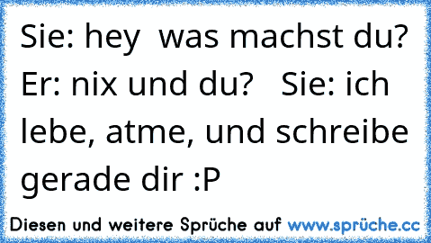 Sie: hey  was machst du? Er: nix und du?   Sie: ich lebe, atme, und schreibe gerade dir :P