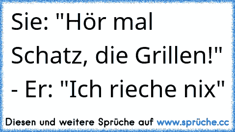 Sie: "Hör mal Schatz, die Grillen!" - Er: "Ich rieche nix"