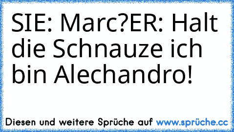 SIE: Marc?
ER: Halt die Schnauze ich bin Alechandro!