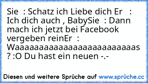 Sie  : Schatz ich Liebe dich ♥
Er   :  Ich dich auch , Baby
Sie  : Dann mach ich jetzt bei Facebook vergeben rein
Er  : Waaaaaaaaaaaaaaaaaaaaaaaaas ? :O Du hast ein neuen -.-´