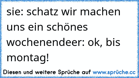 sie: schatz wir machen uns ein schönes wochenende
er: ok, bis montag!