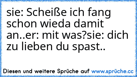 sie: Scheiße ich fang schon wieda damit an..
er: mit was?
sie: dich zu lieben du spast..♥