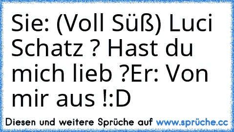 Sie: (Voll Süß) Luci Schatz ? Hast du mich lieb ?
Er: Von mir aus !
:D